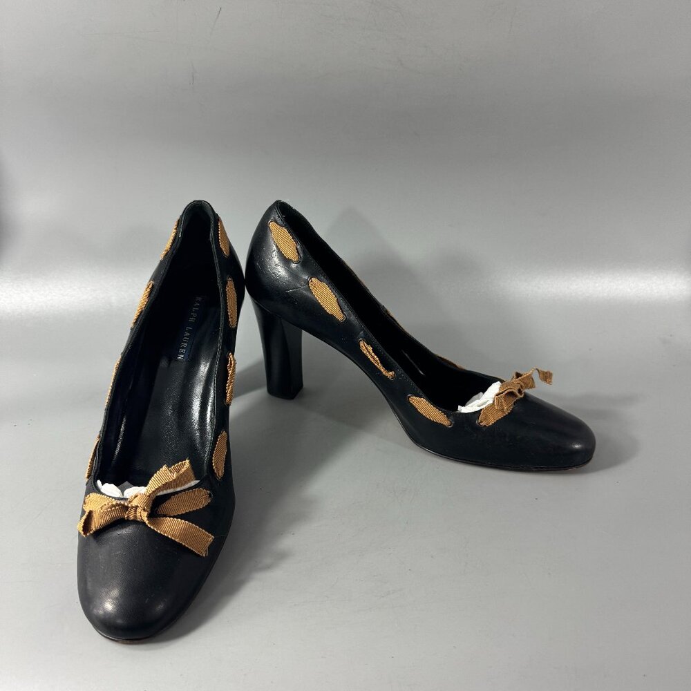 Ralph Lauren Blue Label Black Leather Heel Pumps, Size 9 B